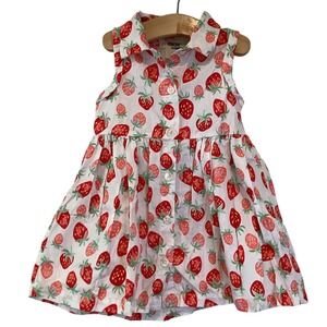OshKosh 2T Girls Strawberry Print Cotton Button Front Dress Excellent